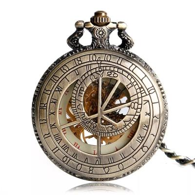 China Ancient Antique Compass Hand Winding Mechanical Hollow Skeleton Roman Pocket Watch for sale