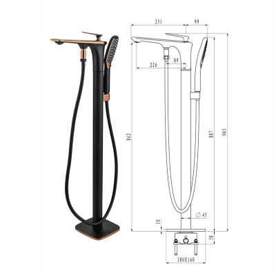 China With Shower 304 Stainless Steel Faucet New Arrival Modern Design Bathtub Floor Type Black Landing Type for sale