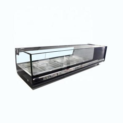 China Single-temperature led counter top display cabinet refrigerated lightweight rectangular glass sliding door sushi showcase for sale