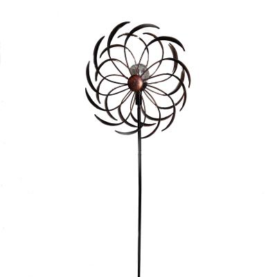 China Garden Decoration Metal Brown Garden Light Wind Spinner Solar Yard Stake for sale