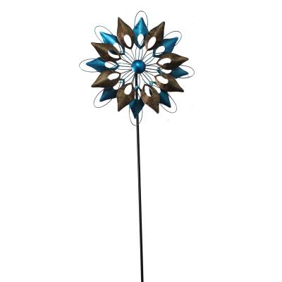 China Colorful Garden Decoration Metal Peacock Feather Wind Spinner Yard Stake for sale