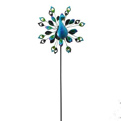 China Colorful Garden Decoration Metal Peacock Wind Spinner Yard Stake for sale