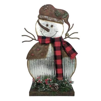 China Artificial Christmas Decro Metal Snowman Ornament with PVC Garland and LED Candle for sale