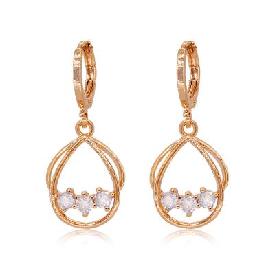 China 2022 Fashion Women Rose Gold Plated Brass Round Drop Earring Popular FASHIONABLE Zircon Drop Earring for sale