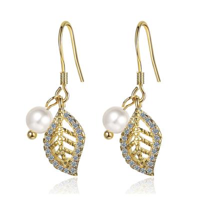 China GSY Wholesale Hot Sale Fashion Jewelry Fashion Women Gift Brass 18k Gold Plated Leaf Stud Earrings for sale