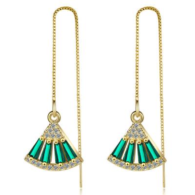 China New CLASSIC Brass Designer Fashion Jewelry Long Threader Emerald Threader Gold Plated Earrings from GSY for sale