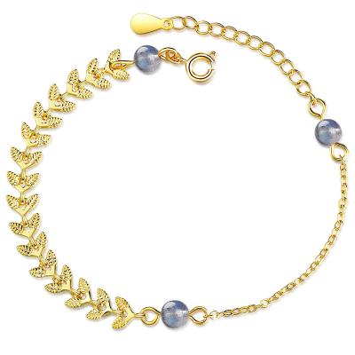 China New Arrivals FASHIONABLE Women GSY Gold Brass Silver Plated 6mm Natural Gemstone Moonstone Bracelet for sale