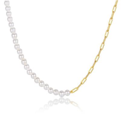 China Trendy 925 Real Freshwater Pearl S925 Sterling Silver Pearl Chain Necklace for Women Fashion Jewelry for sale