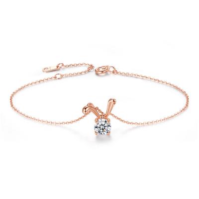 China Vintage Wholesale Fashion Rose Gold Women Rabbit Animal Cubic Zircon 925 Silver Jewelry Charm Bracelet For Christmas Gift for sale