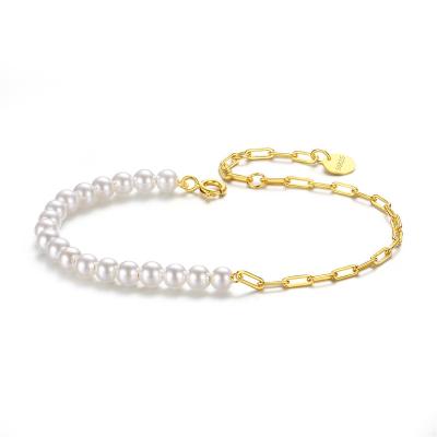 China Wholesale Vintage Wedding Women Chains Jewelry 925 Sterling Silver Real Fresh Water Pearl Bangle Bracelet for sale