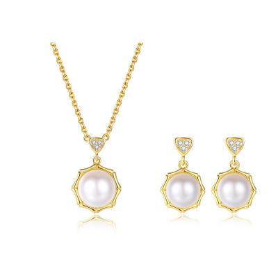 China Vintage Jewelry Fashion 18K Gold Choker 925 Sterling Silver Natural Freshwater Pearl Necklace and Earrings Wholesale Sets for sale