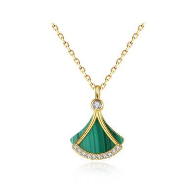 China Vintage Jewelry Women's 18k 925 Gold Luxury Malachite Charm Necklace Sterling Silver Skirt Gemstone Pendant Necklace for sale