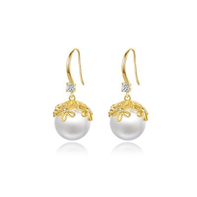 China Vintage Jewelry Natural Freshwater Pearl 925 Sterling Silver Gold Plated Drop Earrings For Women for sale