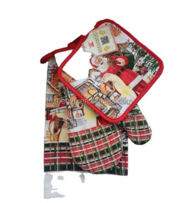 China 3pcs country kitchen textile set with pot holder, kitchen towel and oven gloves for sale