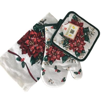 China 3pcs Promotional Kitchen Set Potholder Kitchen Towel Azo Free Oven Gloves for sale