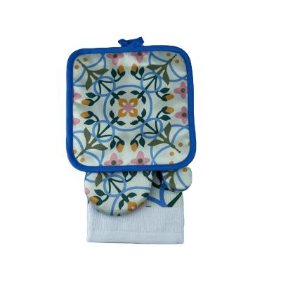 China Household Cotton Oven Mitt Potholder etc. and heat resistant kitchen towel set for sale