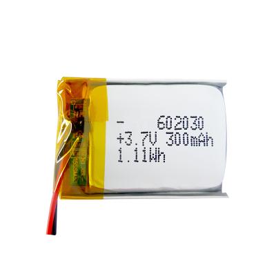 China Toys IEC62133 approved 602030 rechargeable lipo battery 062030 300mah 3.7V lithium polymer battery for sale