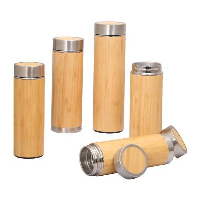 China PORTABLE Eco Friendly Laser Engraved Vacuum Bamboo Wood Insulation Stainless Steel Thermal Flask With Tea for sale