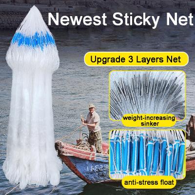 China Multifilament 3 Layers Fishing Net With Sticky Net Sinking Fish Trap Sinker Sinker Fishing Net 35/70/100M Length 1.2M Depth for sale