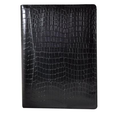 China Taiwan Leather Factory Document Genuine Leather Black Folder with Pen Holder for sale