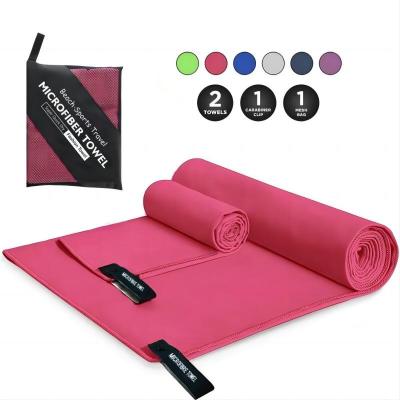 China Large Compressed Super Quick Drying Microfiber Gym Towel With Embroidered Sweat for sale