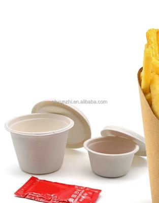 China Eco Friendly Mini Biodegradable Disposable Bagasse Sugar Cane Sauce Cup With Lids for sale