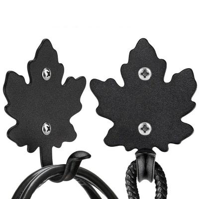 China Durable Heavy Duty Utility Hooks For Bath Kitchen Garage Hanger Black Maple Leaf Indoor Outdoor Single Hooks for sale