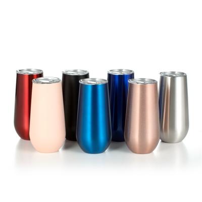 China Sustainable 6oz Stainless Steel Wine Tumbler With Lid , Double Wall Metal Cup Stemless Wine Glass Tumbler for sale