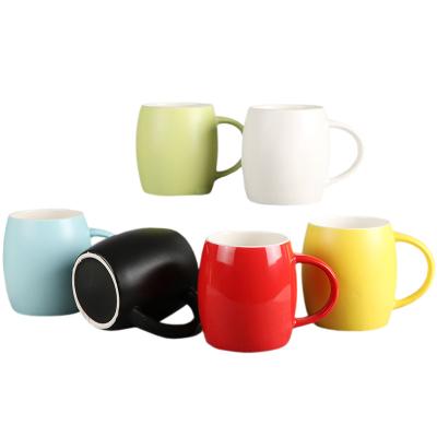 China 13oz Sustainable Eco Friendly Multicolor Ceramic Mugs Custom Logo Glazed Ball Shape Ceramic Mugs With Handle for sale