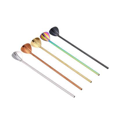 China Promotional Hot Sell Durable Durable Colorful Shiny Metal Straw Spoon for sale