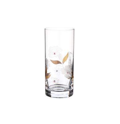 China Delicate Etched Transparent Lead Free Crystal Tumbler Glass Cup Customized Drawing Glassware For Water Squeezer Drinking for sale