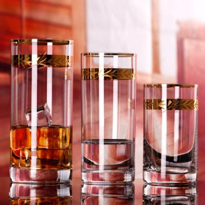 China Classic Gold Rim Wheat Ear Pattern Exquisite Gold Pattern Hand Cut Wine Tumbler Bohemia Whiskey Glass High Ball for sale