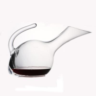 China First Class Crystal Glass Hardware 1250ml Amazon Unique Lead Free Long Neck Slanted Cup Mouth Clear Crystal Decanter With Handle for sale