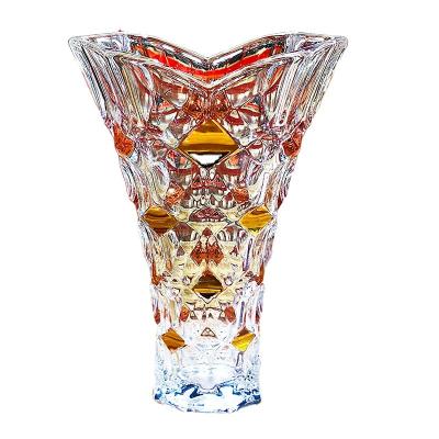 China Wholesale Luxury Modern Vase 35.5Cm Crystal Clear Glass Gold Flower From Europe For Decoration In Stock for sale