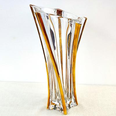 China Europe Wholesale Crystal Tall Decor Glass Gold Wedding Flower Vase for Table Decorations for sale