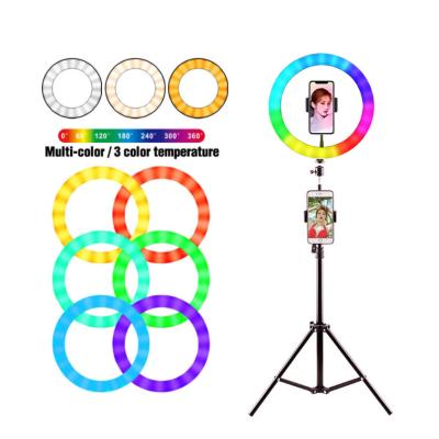 China ABS+PC 10 13 14 18 Inch Multi Color Selfie Tripod Ringlight Stand Led RGB Ring Light For Phone Video for sale