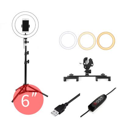 China Bio Beauty Live Ring Light Tianmei Cheap 6 Inch 16cm Makeup Selfie Photography Color Dimmable LED Ring Light With Mini Tripod Desktop Stand for sale