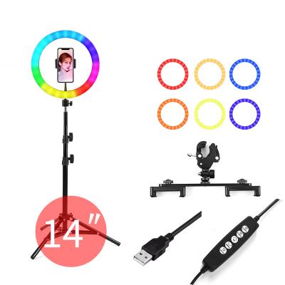 China 36cm CE Ringlight Remote Control Multicolor Photography RGB Ring Light Live Show Video Tianmei 14 Selfie Makeup Ring Light with 2.1m Tripod Stand for sale