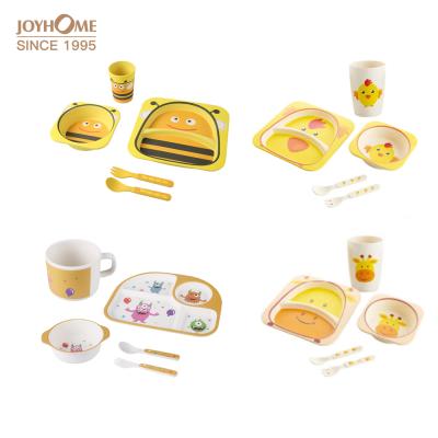 China Sustainable Baby Yellow Dining Bamboo Feeding Children Kids Cup Dishes Set for sale