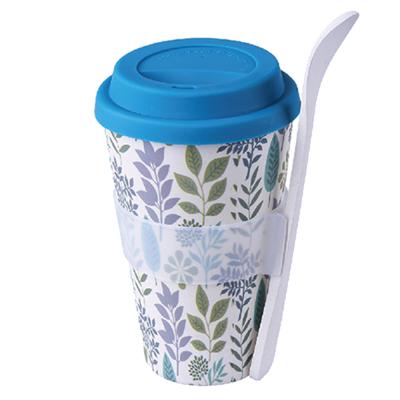 China Sustainable Wholesale 100% Bamboo Plastic Pla Coffee Cup Mugs With Lid And Spoon for sale