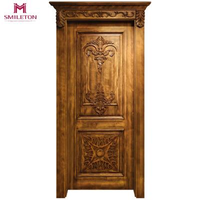 China Traditional Smileton Front Wood Door Frame Exterior Painted Single Panel Doors for sale