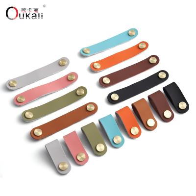 China Contemporary Simple Modern Copper Cabinet Soft Kitchen Drawer Door Cupboard Furniture Knobs Colorfull Leather Oukali Leather Handle for sale