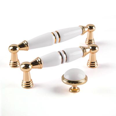 China Best Selling Modern Simple Design Gold Handel Ceramic And White Sideboard Drawer Pulls Furniture Hardware for sale