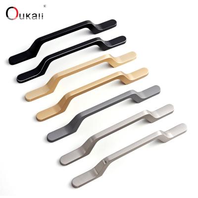 China Oukali 224mm Matte Black Kitchen Cupboard Window Cabinet Furniture Door Handle Hardware Modern Matte Black Drawer Pulls for sale