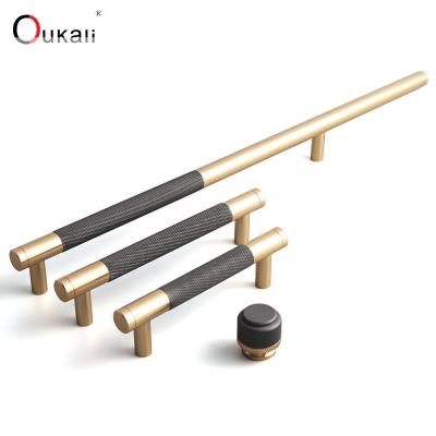 China Modern Luxury Black Knurled Brass Knurled Brass Wardrobe Drawer Door Satin Pull Kitchen Gold Oukali Handles Matt Black Aluminum Alloy Cabinet Long Handles for sale