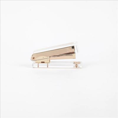 China MAXERY Acrylic Fancy Office Cover Gold Stapler Paper Luxury Transparent Clear Acrylic Stapler for sale