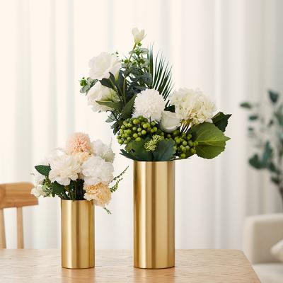 China Nordic Pure Brass Statistical Ins Flower Vase Minimalist Metal Lightweight Straight Tube Decoration Nordic Pure Brass Hydroponic Desktop Decoration for sale