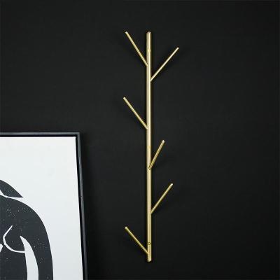 China Unique Design Coat Rack Wall Decor Metal Wall Mounted Hook Like A Tree Nordic Creative And Exquisite Brass Hangers For Bed Room Luxury Home for sale