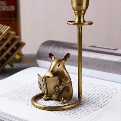 China High Quality Vintage Brass Home Office Design Decoration Ornament Metal Arts Candle Holder Mouse Brass Candlestick for sale