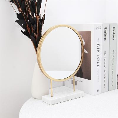 China Vintage Modern Luxury Round Mirror Multifunctional Desktop Decoration Mirrors With Base Metal Makeup Mirror Marble Home for sale